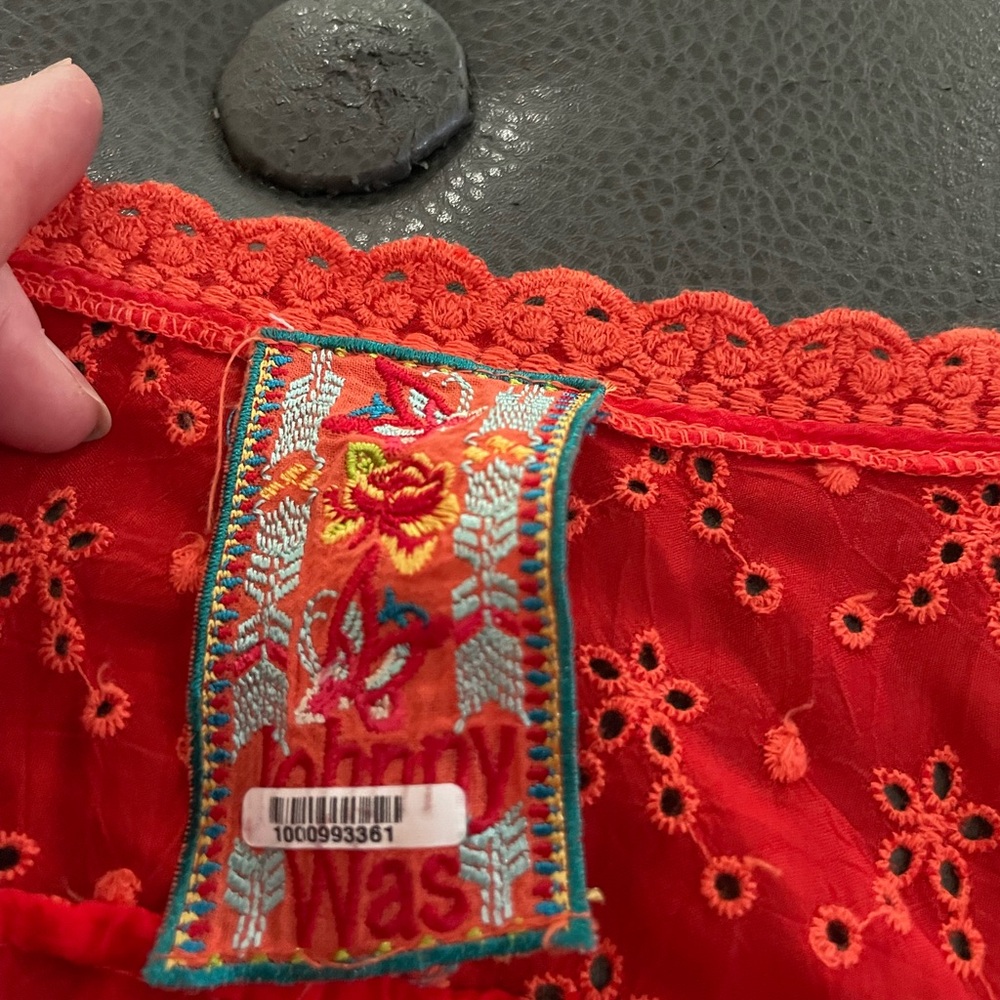 Johnny Was Orange Embroidery tunic blouse eyelet size XS round short sleeve lace - Picture 16 of 16